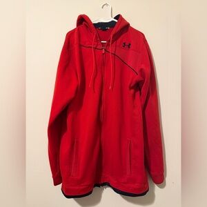 Under Armour Red Full Zip Hoodie XLT Tall ColdGear Fleece Athletic Jacket
